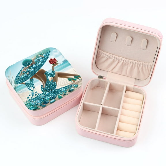 5D DIY diamond painting jewellery box, seaside temperament lady diamond art storage box kit, home handmade decoration or creative gifts