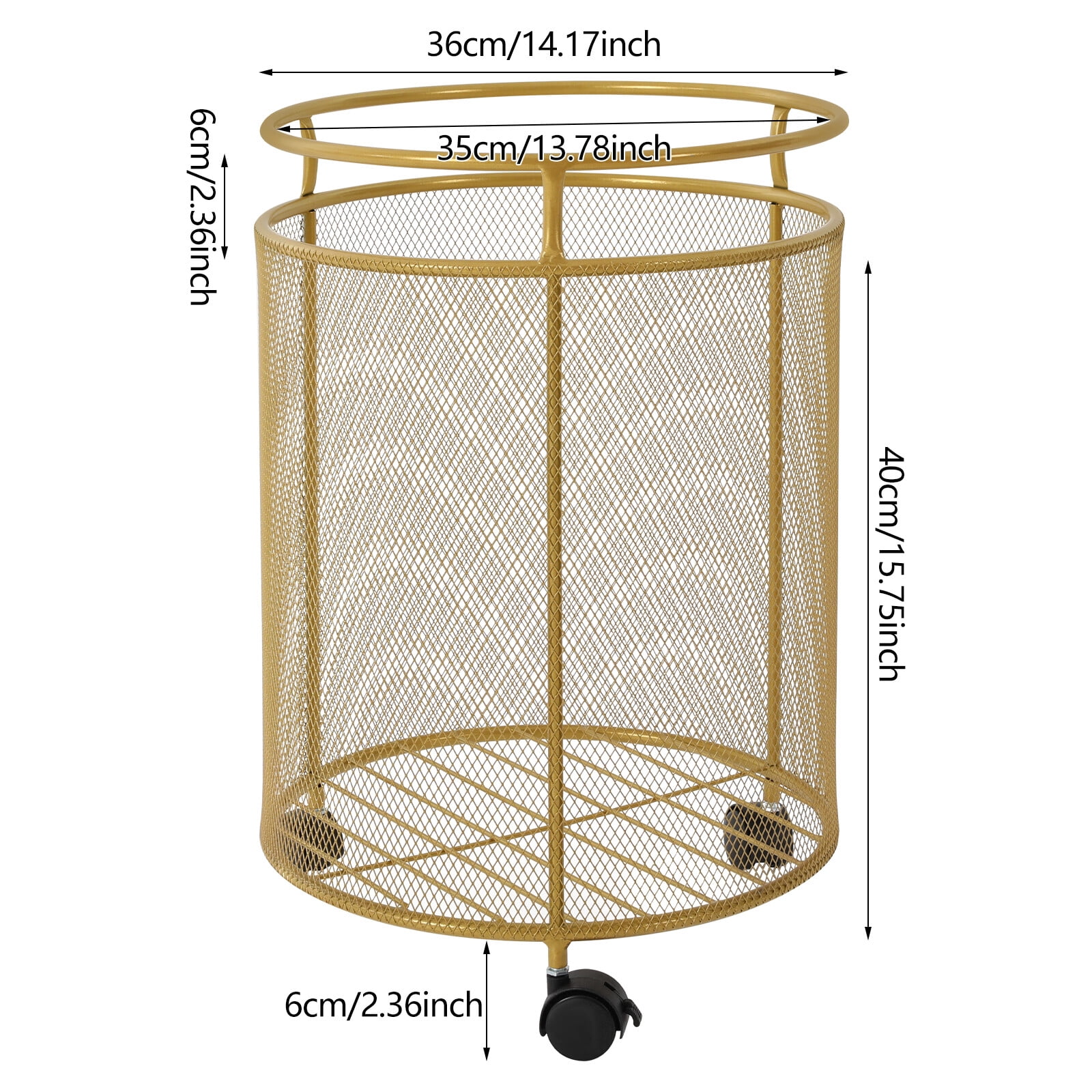 Rolling Laundry Hamper Round Metal Laundry Basket Cart with 4 Wheels Household