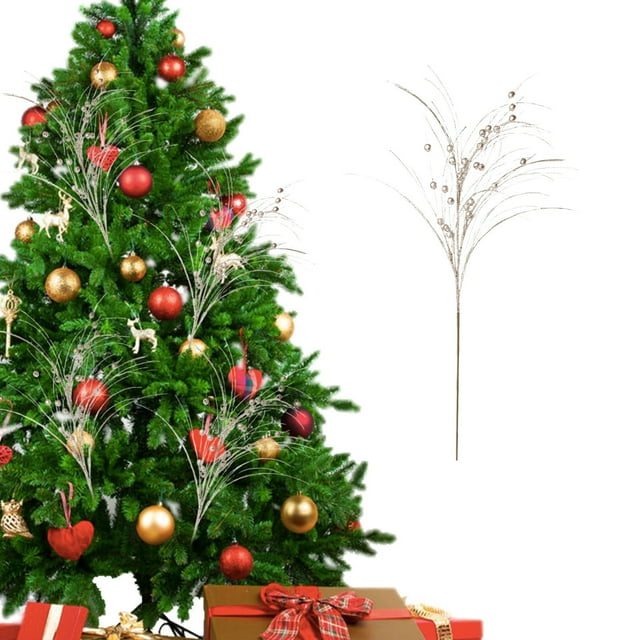 32in Christmas Long Cuttings Gold Powder Christmas Party Decoration Ball Branches Berry Sequins Bunchs