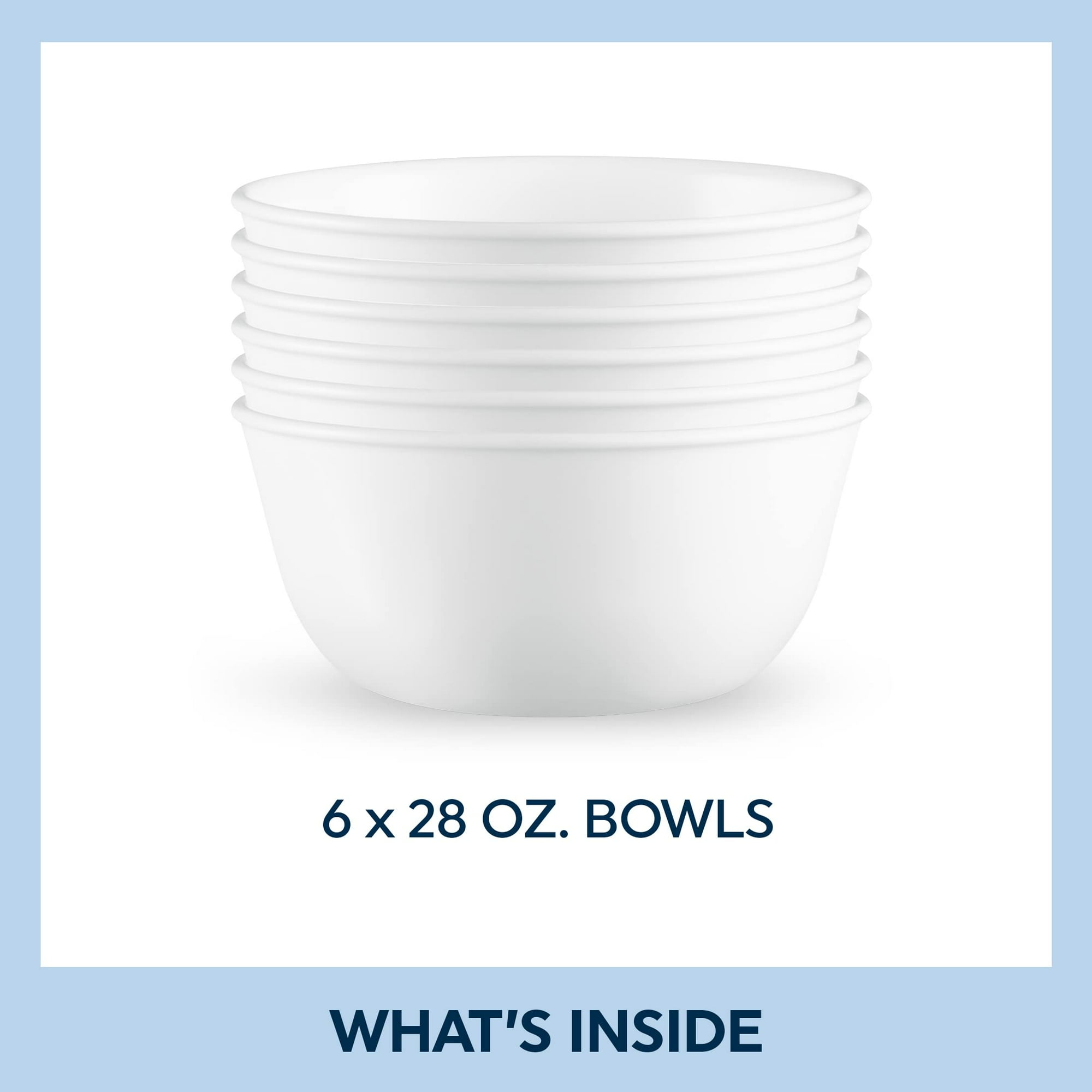 Corelle Crack Resistant Tableware Bowls, Glass White, 28 oz