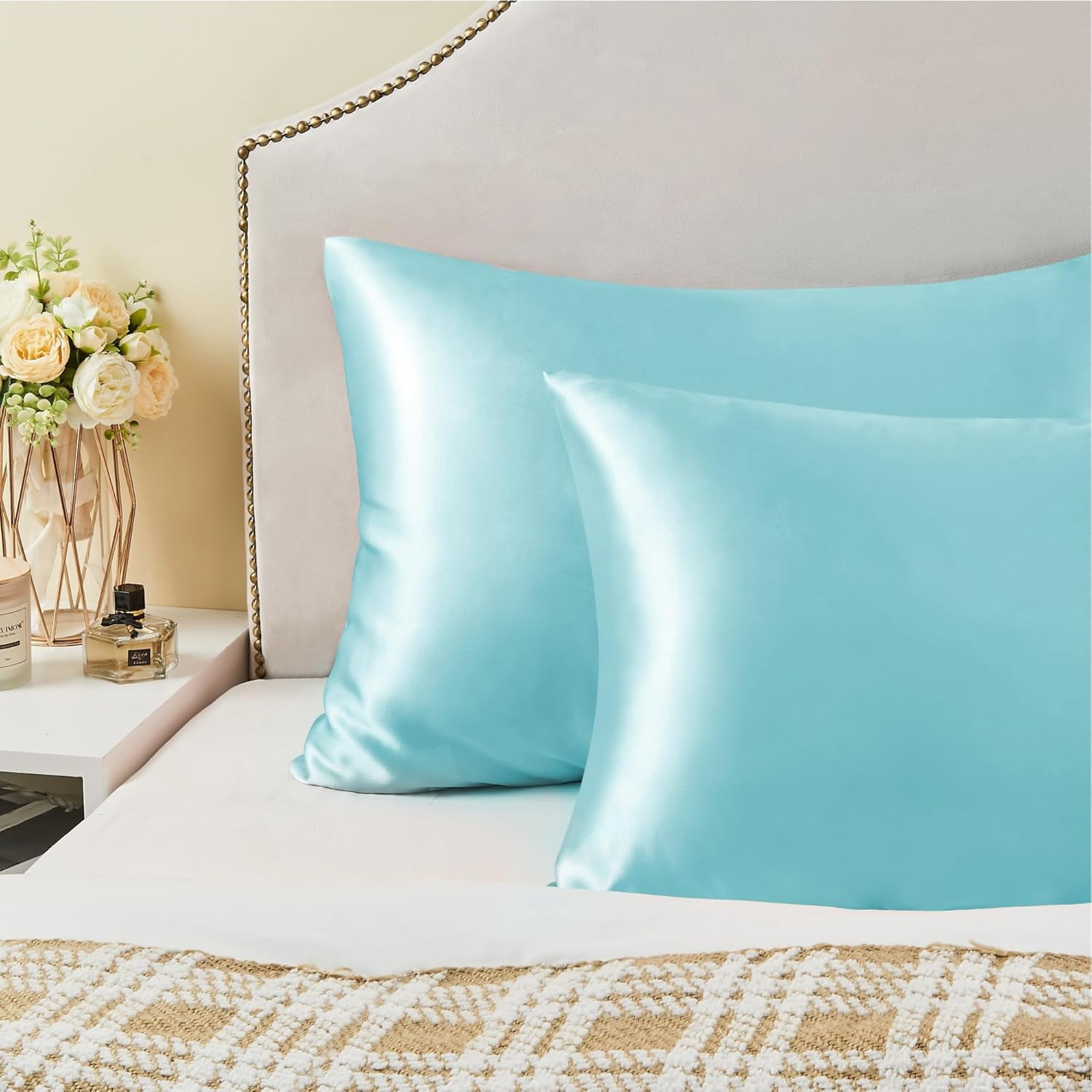 Satin Pillowcase for Hair and Skin, Super Soft Similar to Silk Pillow Cases 4 Pack with Envelope Closure, Cooling Pillowcases for Women Men (20"x30" Queen Size, Blue)