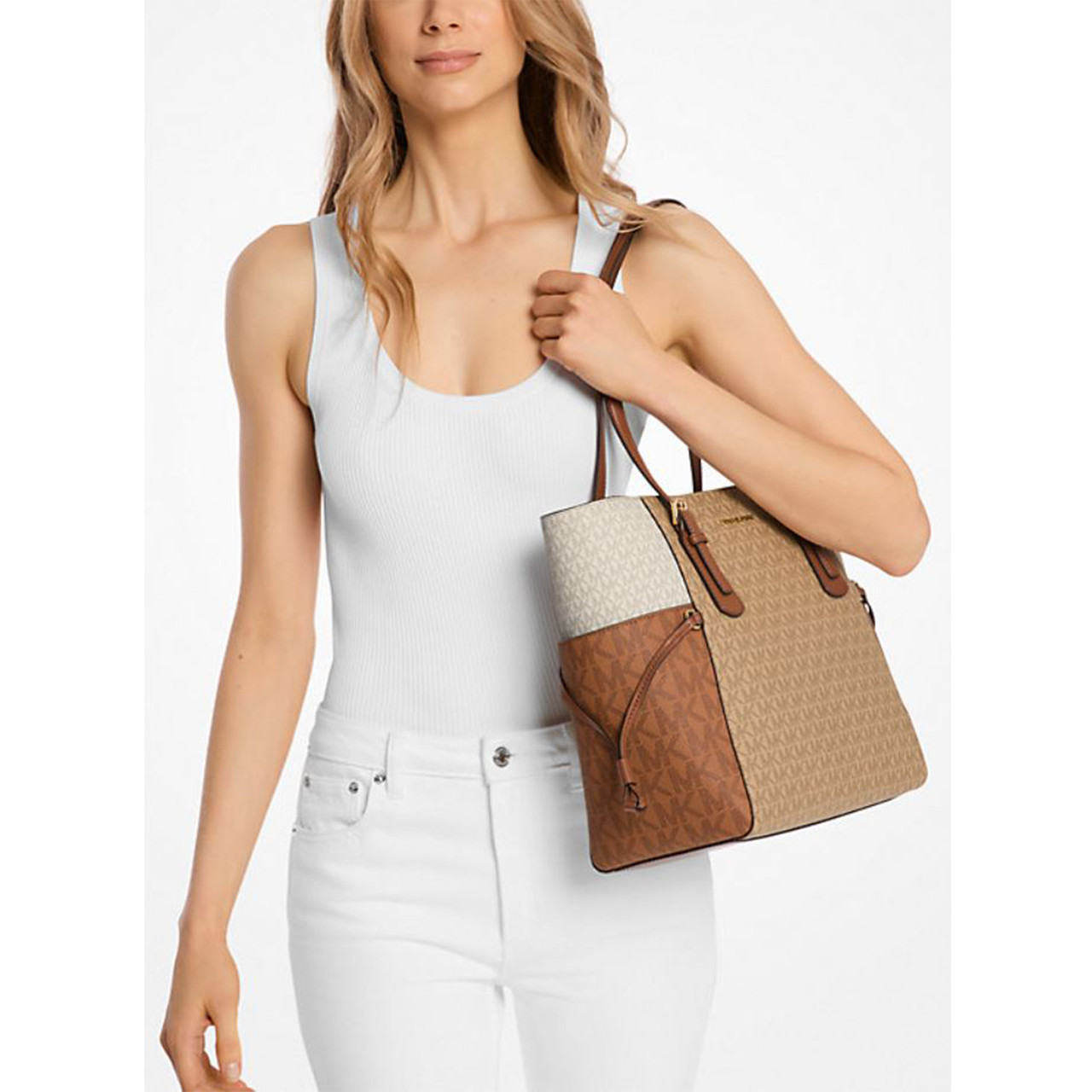 Michael Kors Women's Voyager Large Color-Block Signature Logo Tote