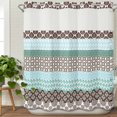 thumbnail image 3 of Boho Geometric No Hook Shower Curtain Waterproof, Bathroom Curtains with Snap in Liners and See Through Top Window, Turquoise Green Brown Tribal Stripes Hotel Style Bathtub Curtains Shower 72"Wx78"L, 3 of 8
