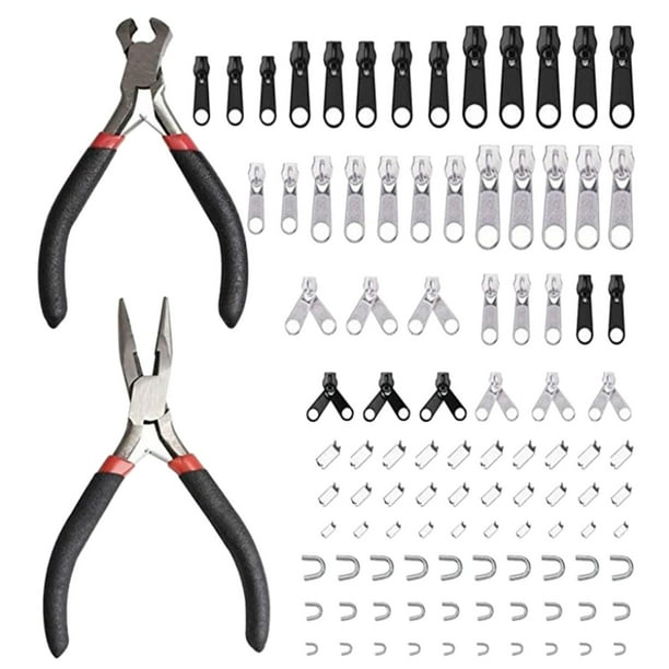 Kit de reparación de cremalleras, tirador de cremallera de repuesto con alicates de instalación de cremalleras. 86PCS
