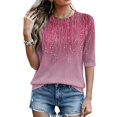 thumbnail image 5 of Abstract Geometric Print Top for Women, Crew Neck Half Sleeve Loose Fit Tunic Blouse - Lightweight Casual Summer Tee Shirt Pink S, 5 of 7