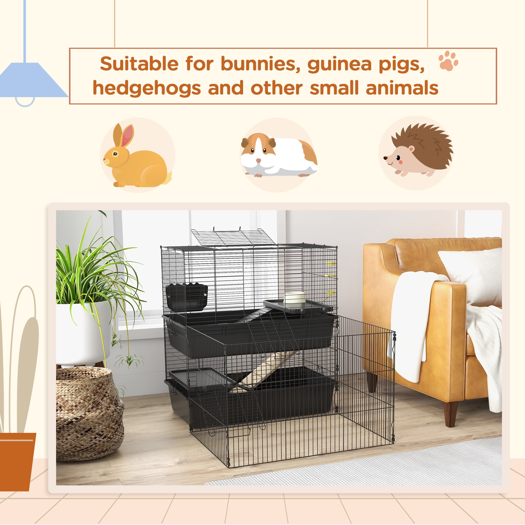 PawHut Large Small Animal Cage with Detachable Playpen for