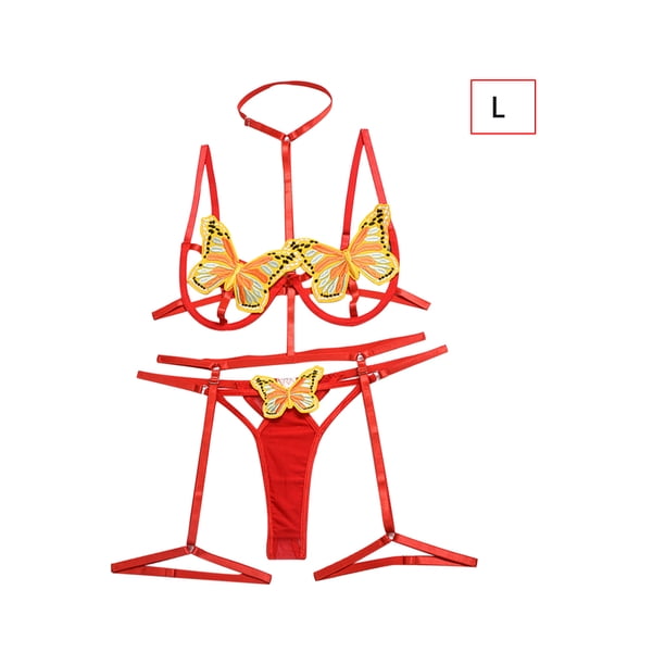 Sujetador G-string Strappy Cordón Underwear Sexy Brief Bowknot Mujer Lencería, L, Rojo Inevent XX000115-07