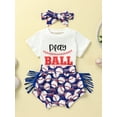 thumbnail image 6 of JYYYBF Baby Girls Summer Outfit Sets Short Sleeve Letter Print Tops + Baseball Print Tassel Shorts, 6 of 7