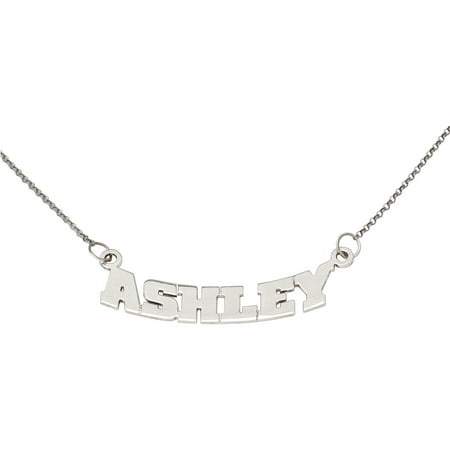 Sterling Silver Name Necklace - Personalized Women's Sterling Silver Curved Capitalized Name Necklace