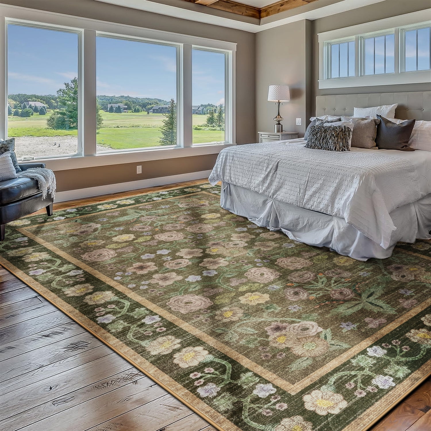 Ultrug Floral Area Rug Soft Non Slip Vintage Rugs for Living Room Bedroom Home Deocr Flower Carpet,6'x9',Coffee