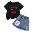thumbnail image 2 of ITSAME Girls Outfit Sets, Crewneck Printed T-Shirts and Denim Skirts Summer Casual Clothes 2-Piece Black Size 7-8, 2 of 6