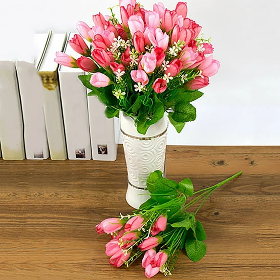 Grofry 1 Bouquet 15 Heads Artificial Flower Eco-friendly Faux Silk Fake Tulip Bud Plant for Wedding Party Home Decor Blue