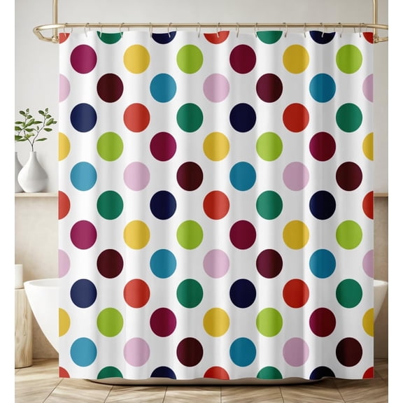 Dots Shower Curtain Modern Cute Colorful Polka Dot White Simple Aesthetic Art Print Waterproof Bath Curtain for Bathroom Decor with Hooks 36"W x 72"H
