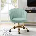 thumbnail image 5 of Vanity Makeup Desk Chair Velvet Shell Backrest Home Office Chair Upholstered Swivel Adjustable Gold Metal Base Bedroom Sage, 5 of 7