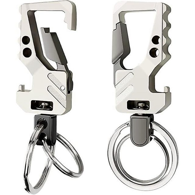 2 llaveros para hombre, llavero de coche con mosquetón, llavero resistente para negocios con abridor de botellas para hombre y mujer (plata)
