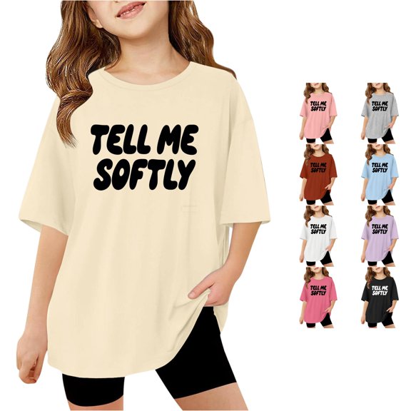 Toddler Girls Short Sleeve Shirts Stylish Graphic Letter Print Crew Neck Tee Shirts Size 3-4T ,Beige