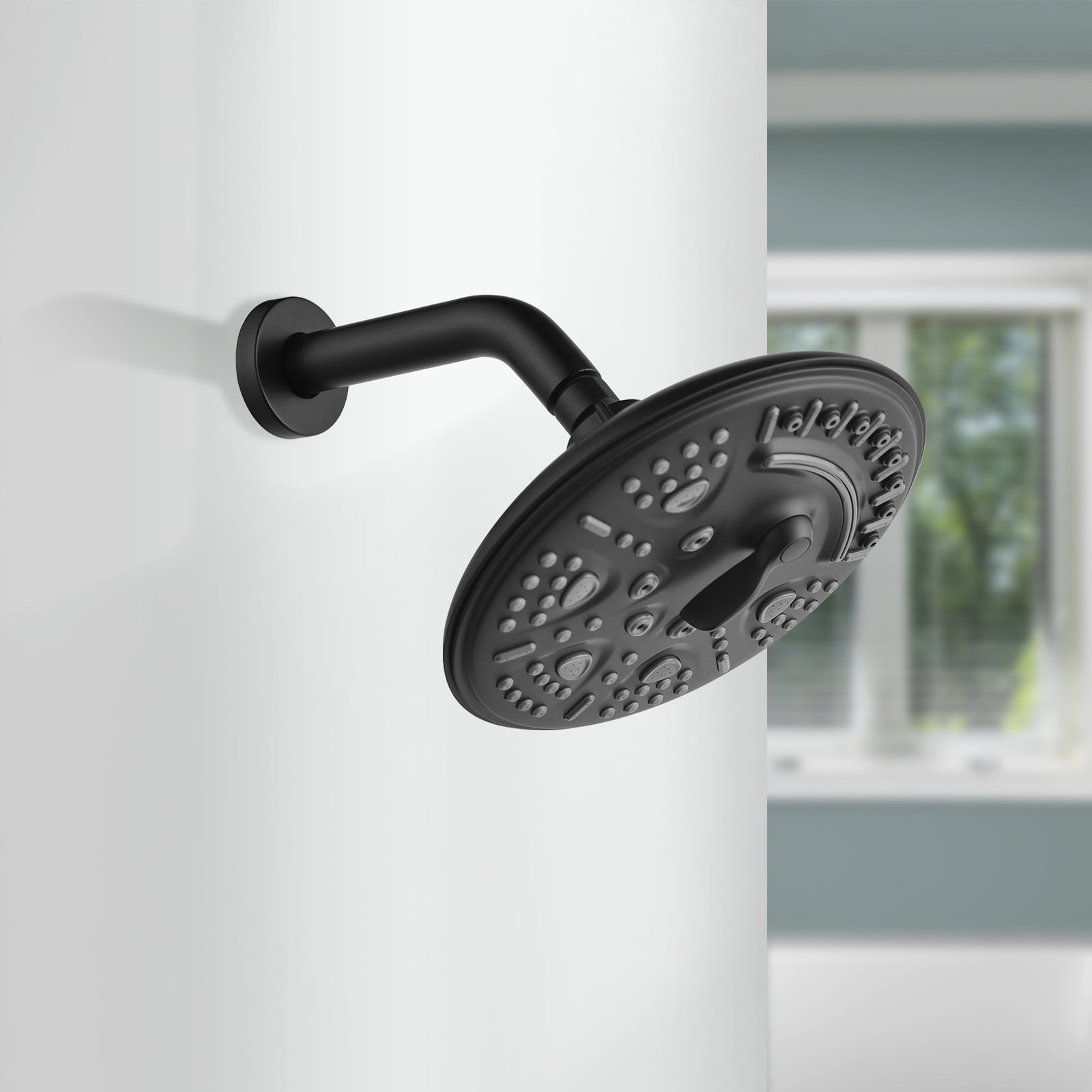 Cobbe 8-Inch Single Handle Bathroom Rain Shower Head Set with 6-Spray Patterns ABS Rainshower Showerhead Matte Black