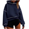 thumbnail image 2 of YUGYXL Fall Winter Cropped Hoodies for Women Casual Long Sleeve Drop Shoulders Hooded Pullover Loose Relaxed Sweatshirt Navy L, 2 of 7
