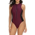 thumbnail image 4 of VSSSJ One-Piece Swimsuit Women's Sleeveless Diving Suit Sexy Summer Beach Surfing Zipper Swimwear Slim Patchwork Athletic Bathing Suit, 4 of 9