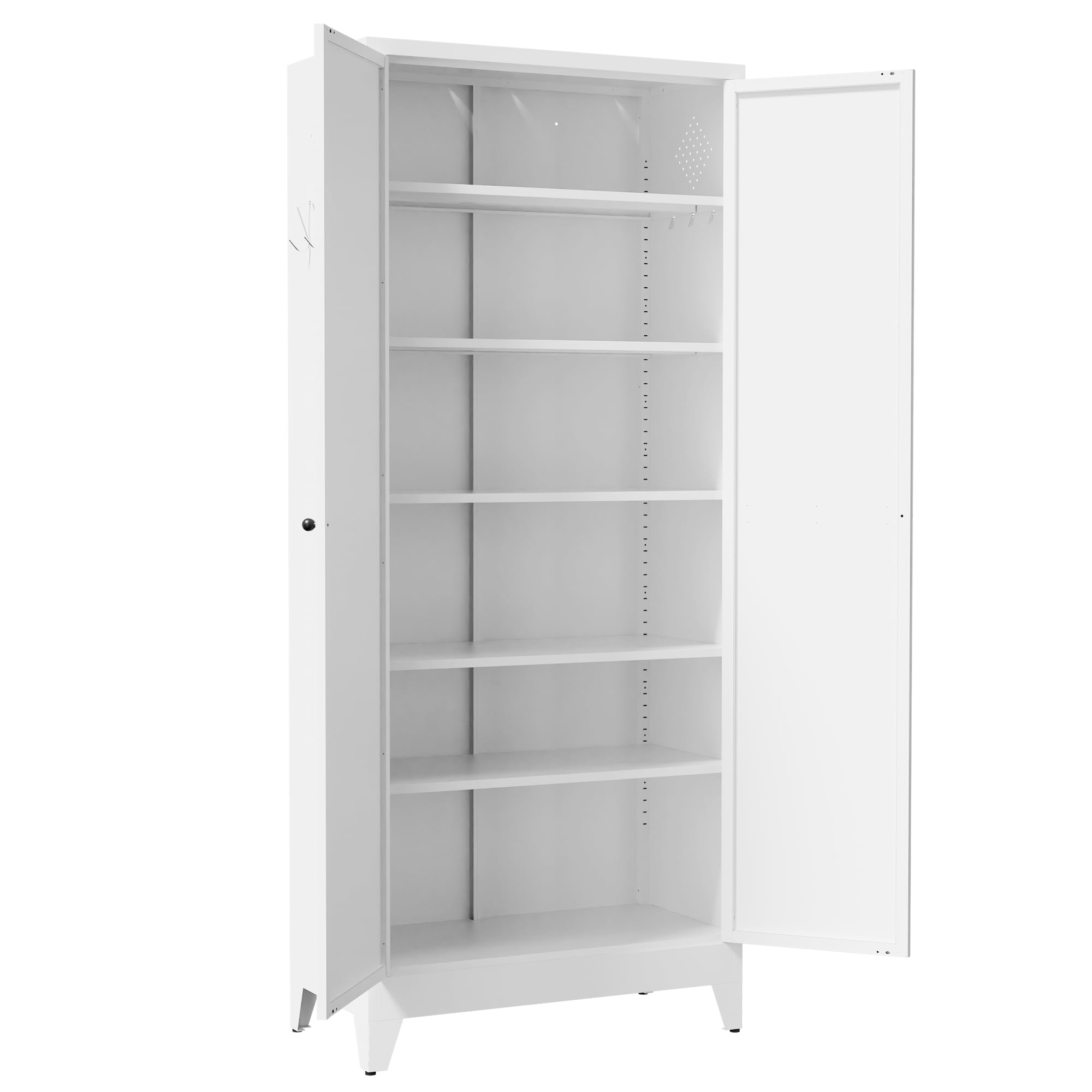 75" White Freestanding Metal Kitchen Pantry Storage Cabinet, 5 Adjustable Heavy-Duty Shelves Hold 180LBS Each, Magnetic Doors, Anti-Tip Design for Kitchen Pantry Dining Room