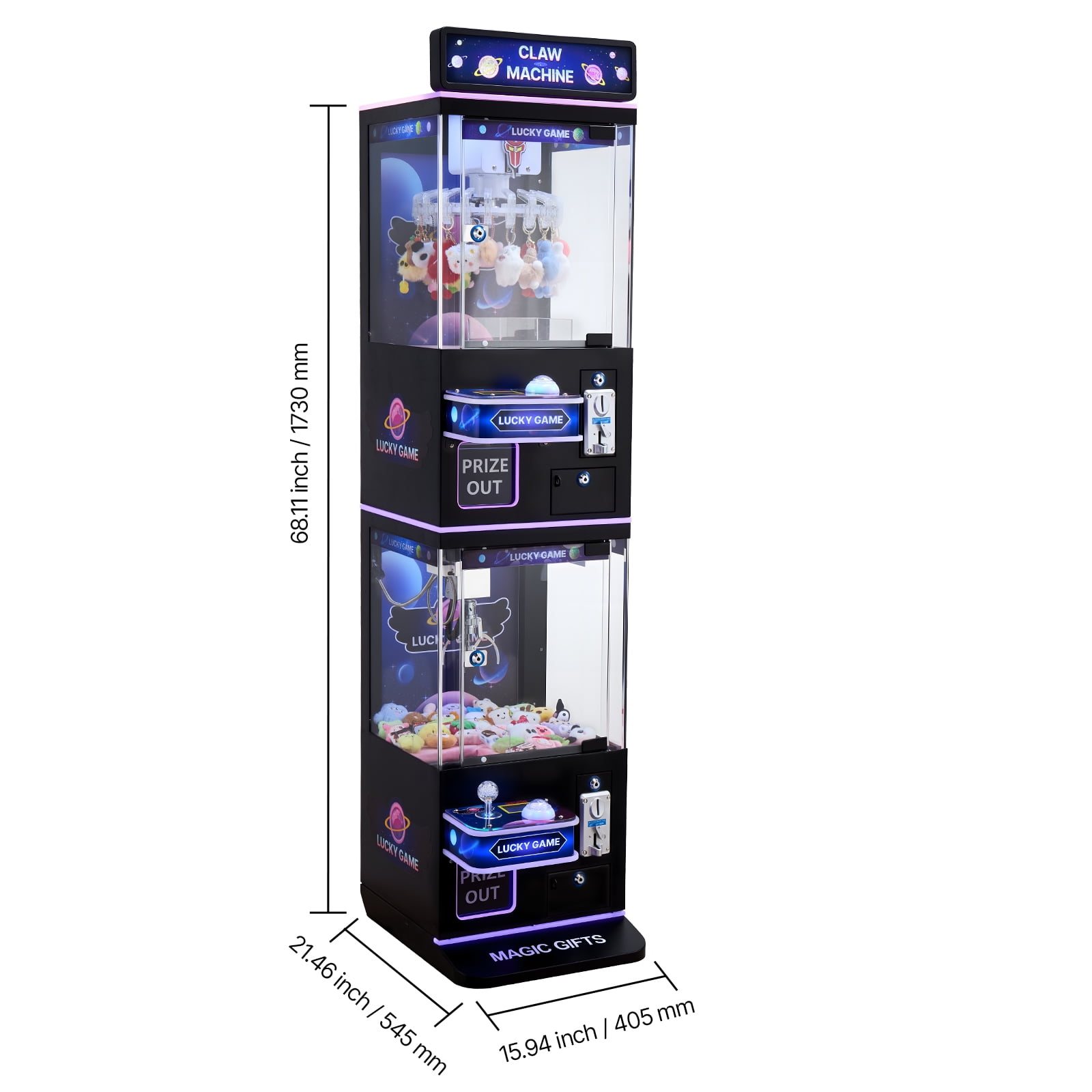 VEVOR Claw Crane Machine, Medium-Sized Arcade Game Machine with Claw + Grabber Double-Layer, Light & Sound, Toy Candy Grabber Prize Dispenser Vending Toy, for Commercial Home Cinema, Black Purple