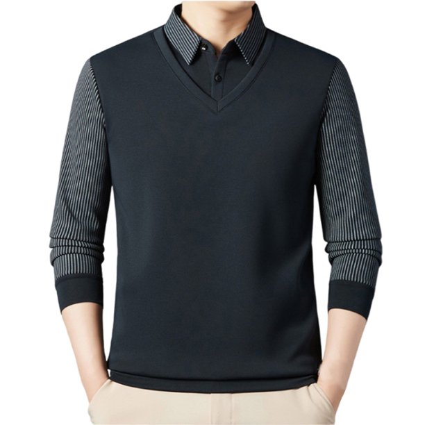 Blusa y camisa de manga larga con cuello vuelto para hombre, color liso, intensificación de patrón, cálida, con cuello vuelto, blusa de poliéster para hombre.
