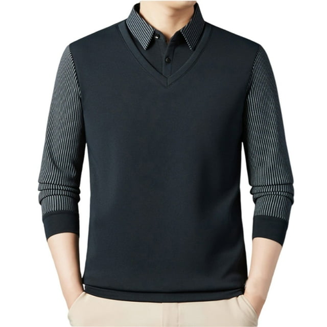 Blusa y camisa de manga larga con cuello vuelto para hombre, color liso, intensificación de patrón, cálida, con cuello vuelto, blusa de poliéster para hombre.