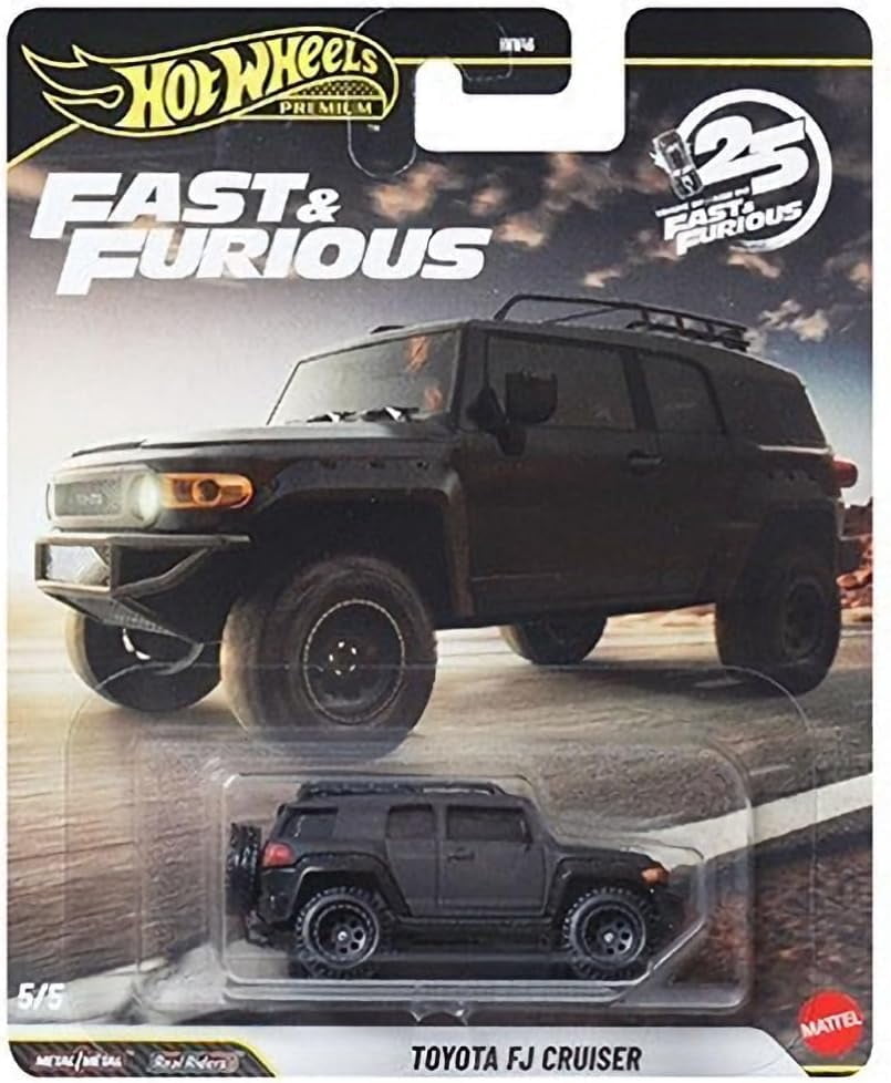 Hot Wheels Premium Fast & Furious 25th Anniversary Die-Cast Cars, Set of 5, Mitsubishi Eclipse, Mercedes 500 SEL, Mustang Boss 302, Lykan Hypersport, Toyota FJ, HNW46-956N