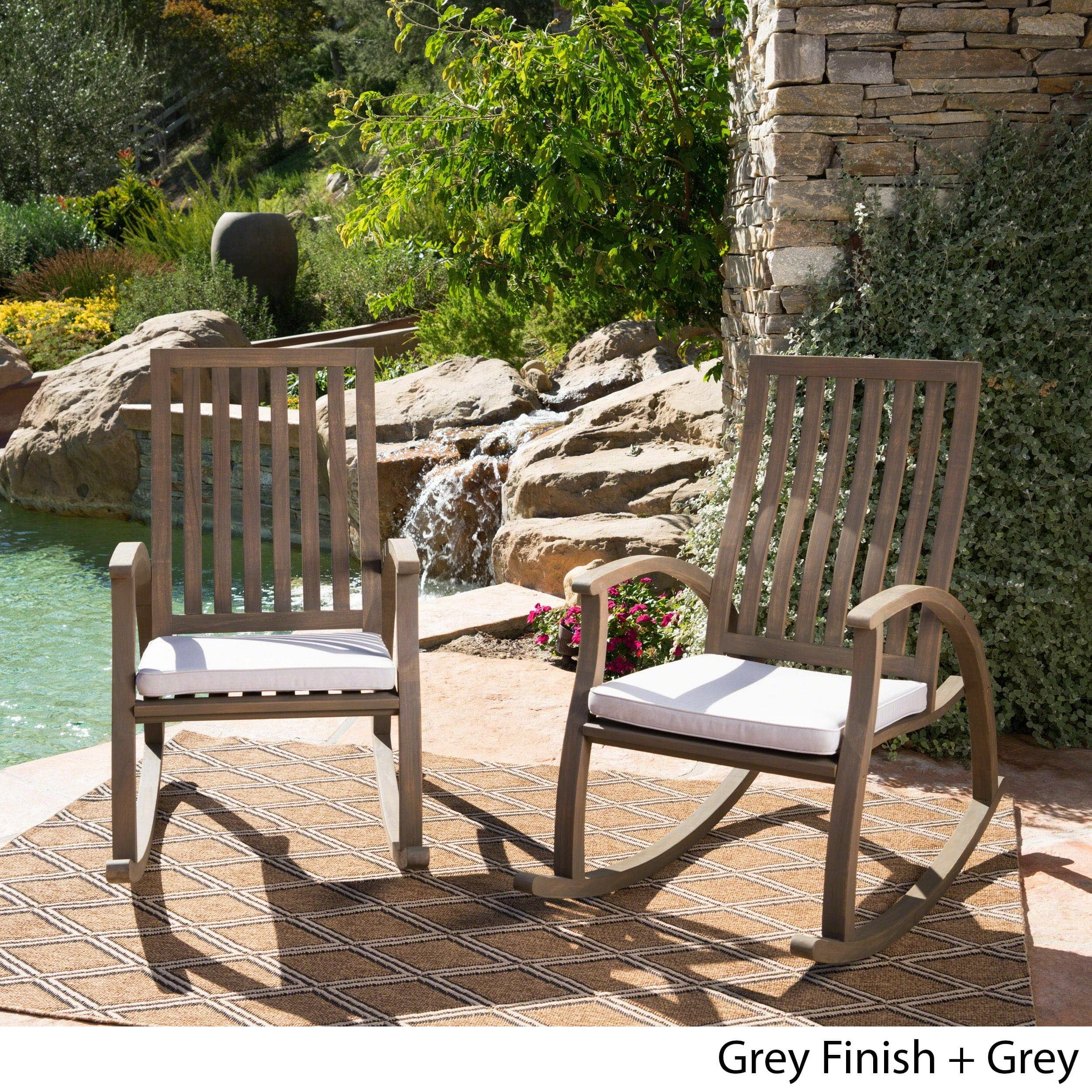Christopher Knight Home Cayo Outdoor Acacia Wood Rocking Chair with Water Resistant Cushion Grey Grey Finish