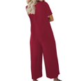 thumbnail image 3 of Women Short Sleeve Scoop Neck Wide Leg Jumpsuit Casual Loose Outfit with Pockets, 3 of 5