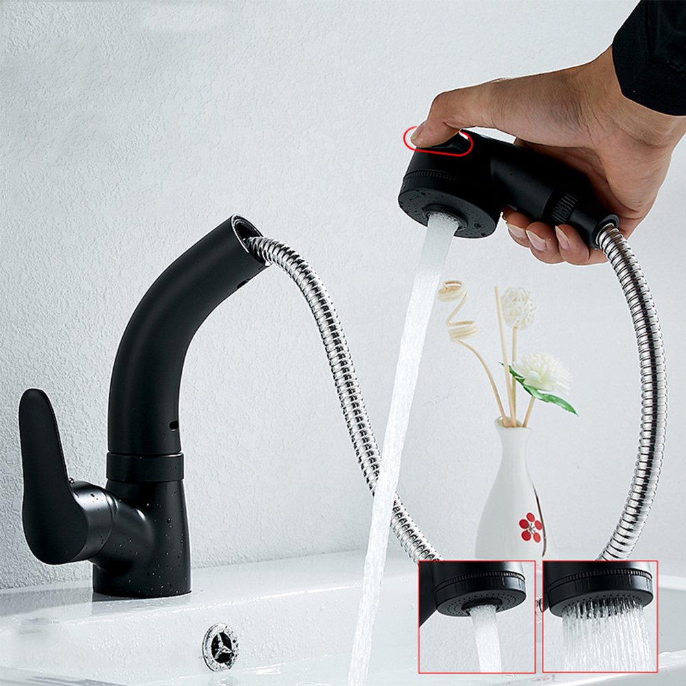 Black / Silver Copper Kitchen Sink Faucet Water Tap Sink Tap PullOut