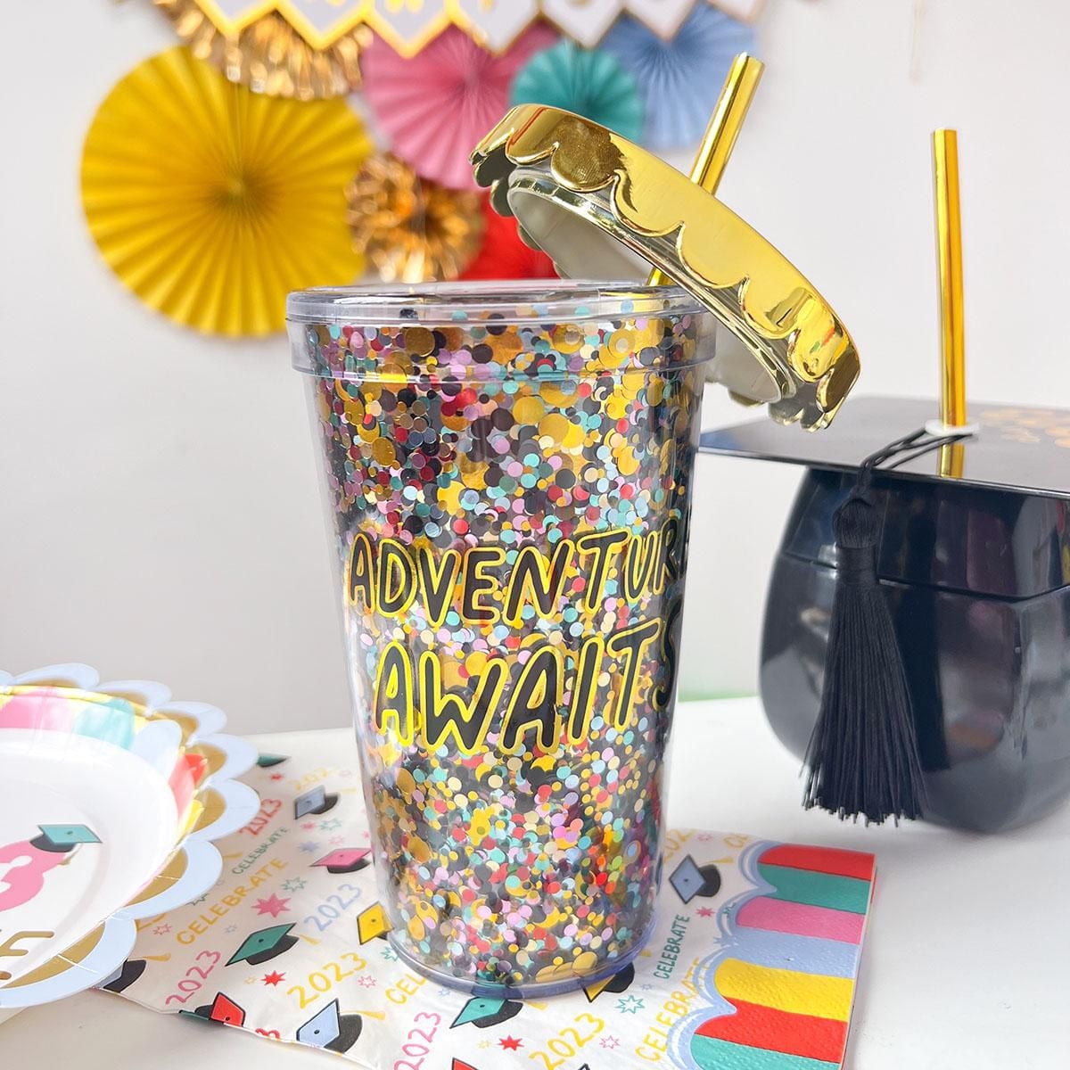 Packed Party "Adventure Awaits" Confetti Tumbler