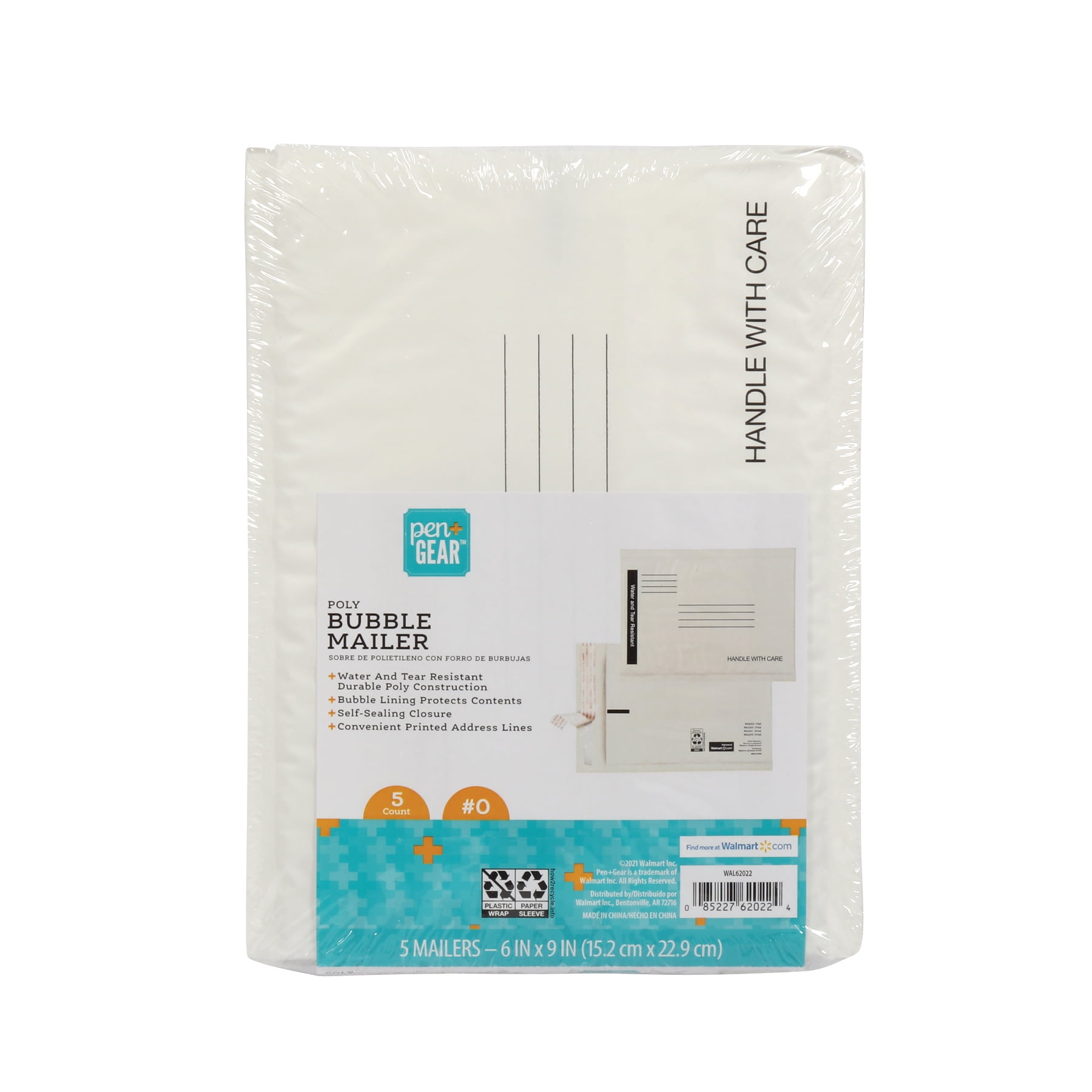 Pen+Gear White Poly Bubble Mailers, 6' x 9', Peel and Seal, 5 Pack
