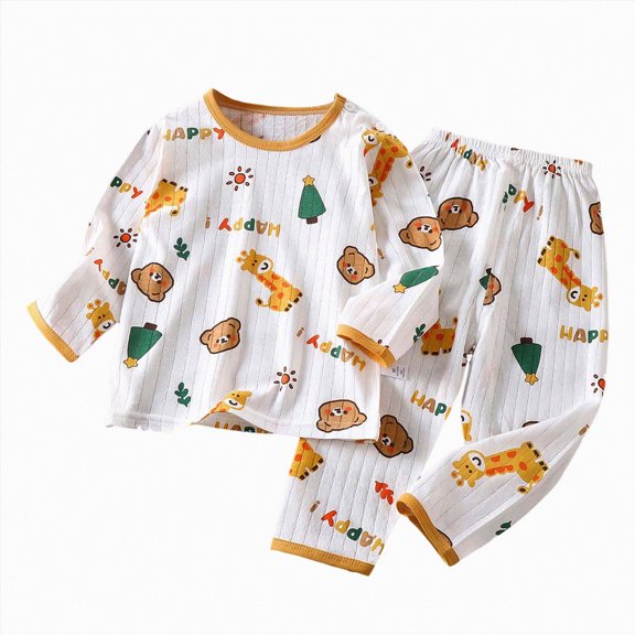 larppty Baby Girls Pajamas 2-Piece Set,Long Sleeve Sleepwear with Print,Soft, Breathable & Machine Washable(1-2 Years,Orange)