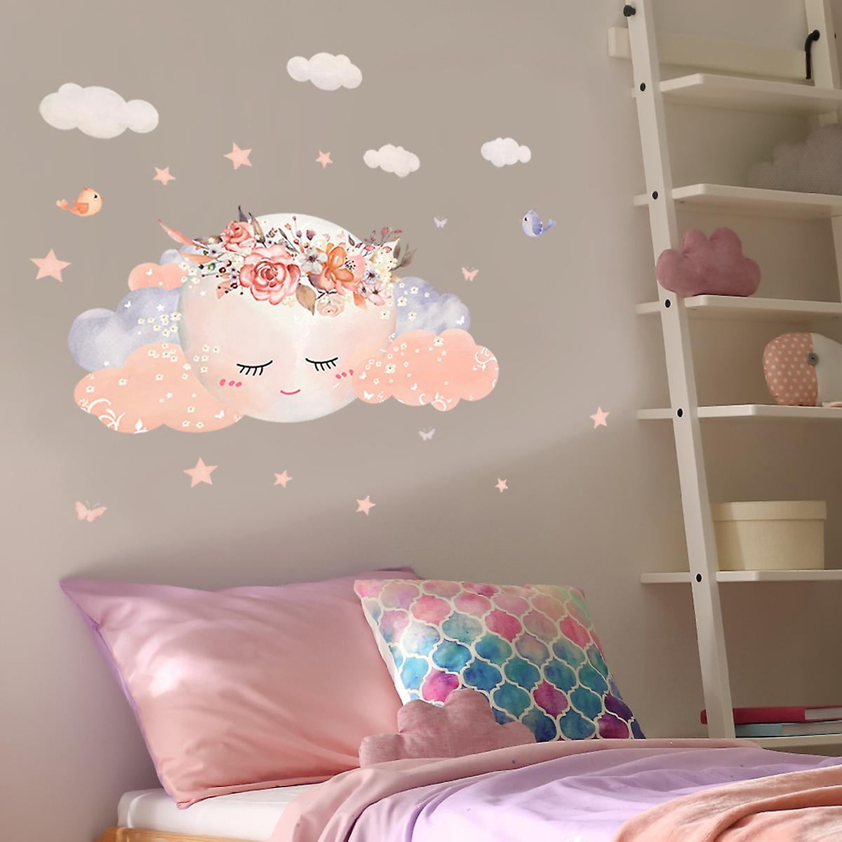 Pegatinas De Pared Infantiles Con Conejos, Flores Y Mariposas - Tamaño 42x50 Cm, Rosa, Para Habitación Bebé