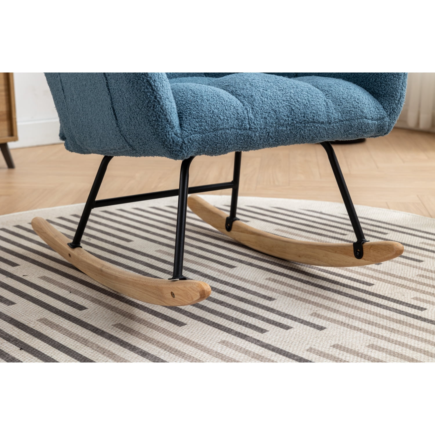 Rocking Chair Nursery,Modern Accent Rocking Chair with High Backrest,Teddy Fabric Upholstered Nursery Glider Rocker for Nursery,Living Room, Bedroom,Blue