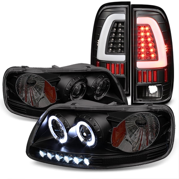 AKKON - For 1997-03 Ford F150 | 04 F150 Heritage| 97-99 F250 Light Duty Black Smoked LED Headlights & Taillights