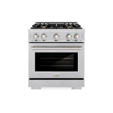 ZLINE 30 in. 4.2 cu. ft. Dual Fuel Range with Gas Cooktop and Electric Convection Oven in Stainless Steel with 4 Brass Burners (HDR-BR-30)