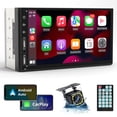 thumbnail image 1 of Double Din Car Stereo Compatible with Apple Carplay/Android Auto, 7 Inch Full HD Capacitive Touchscreen - Bluetooth, Backup Camera, Mirror Link, Steering Wheel, Subwoofer, USB/AUX, FM, Car Radio, 1 of 5