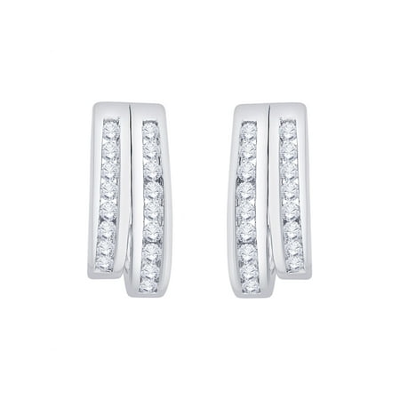 Katarina Channel Set Diamond J Hoop Earrings In 10k White Katarina Channel Set Diamond J Hoop Earrings In 10k White Gold 1 2