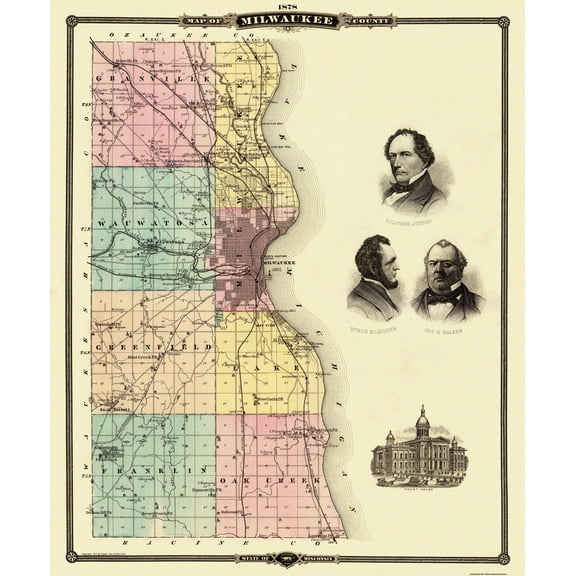 Historic County Map - Milwaukee County Wisconsin - Snyder 1878 - 23 x 27.88 - Vintage Wall Art