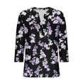 thumbnail image 3 of CYMMPU Women's Business Work Blouses to Wear with Leggings Trendy Tunic Tops Elegant Blouse Summer Fall Shirts V-Neck Casual Floral Printed 3/4 Length Sleeve 2025 Clothes Black M, 3 of 6