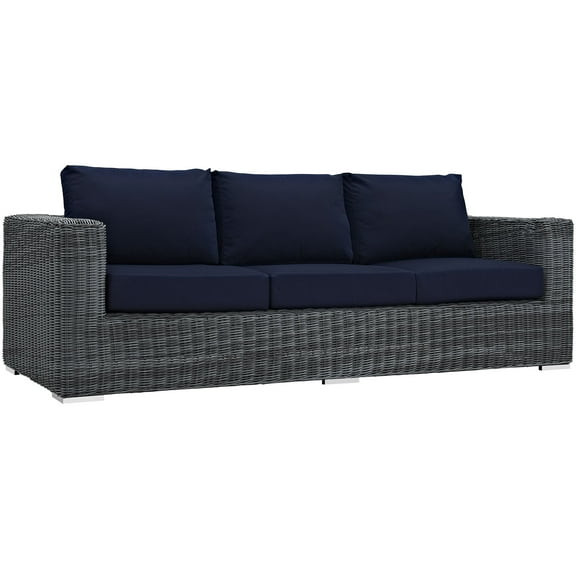 Modern Contemporary Urban Design Outdoor Patio Balcony Sofa, Navy Blue, Rattan