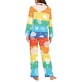 thumbnail image 4 of Renewold Rainbow Stripes Button Down Pajama Top Pants Matching Set of 2 Women Valentine's Day Gifts Hearts Graphic Long Sleeve Sleepwear Nightwear Size 2XL, 4 of 6