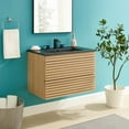 thumbnail image 2 of Wall Mount Sink Vanity Cabinet, Brown Oak Black, Wood, Mid Century Hotel Bedroom Bathroom, Modern Contemporary HB33690, 2 of 9
