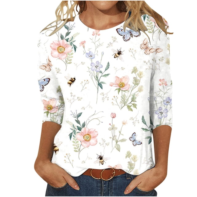 IROINNID Aubaines T-shirt à Manches Longues en Polyester pour Femmes Confortable Imprimé T-shirt Ample Blouse Mi-Longue Col Rond Hauts, Jaune