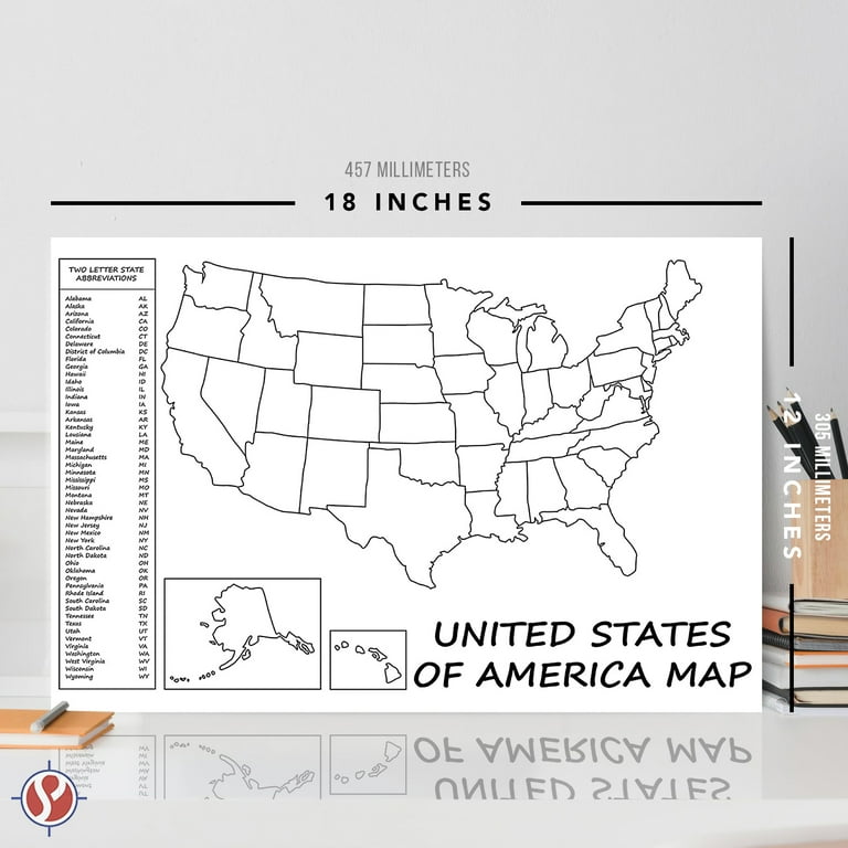 united-states-map-usa-poster-us-educational-map-with-2-letter-state-abbreviation-for-all-ages-kids-to-adults-home-school-office-printed-on-110lb-card-stock for Free Printable Map Of The United States With State Names United States Map - USA Poster, US Educational Map - With 2 Letter State Abbreviation - For All Ages, Kids to Adults - Home, School, Office - Printed on 110lb Card Stock - for Free Printable Map Of The United States With State Names