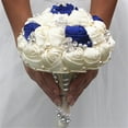 thumbnail image 5 of Advanced Customization Romantic Bride Wedding Holding Bouquet Roses with Diamond Pearl Ribbon Valentine's Day Bouquet Confession Many Colors for Choose 18cm (Ivory+Royal Blue), 5 of 5