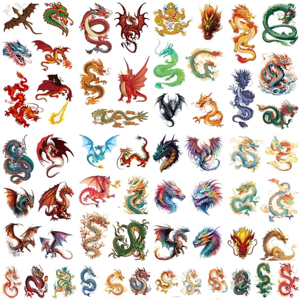 Tatuajes Temporales FUNTATTOO 60PCS Pegatinas Impermeables de Dragón