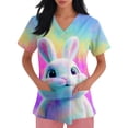thumbnail image 5 of JoveMarine Women's Cute Cartoon Printed V-Neck Short Sleeve Scrub Top with Pockets Side Slit Workwear Blouse Kawaii Uniform for Spring Fall Daily Work Blue L, 5 of 6